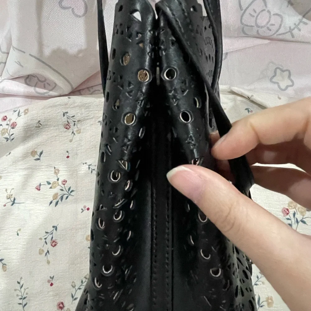 Alaia Black Laser-Cut Tote with Detachable Strap and Pouch